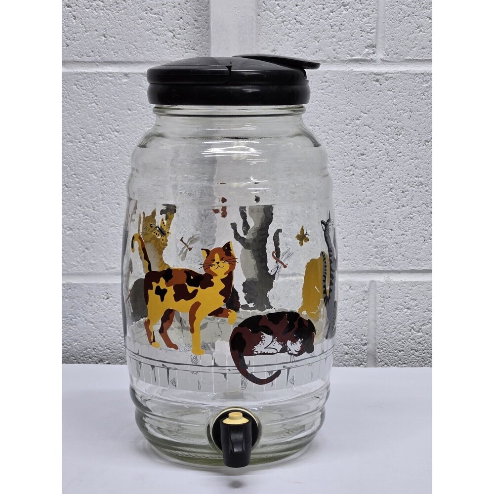 MCM Playful Cats Sun Tea Refrigerator Dispenser Pitcher Jug Anchor Hocking